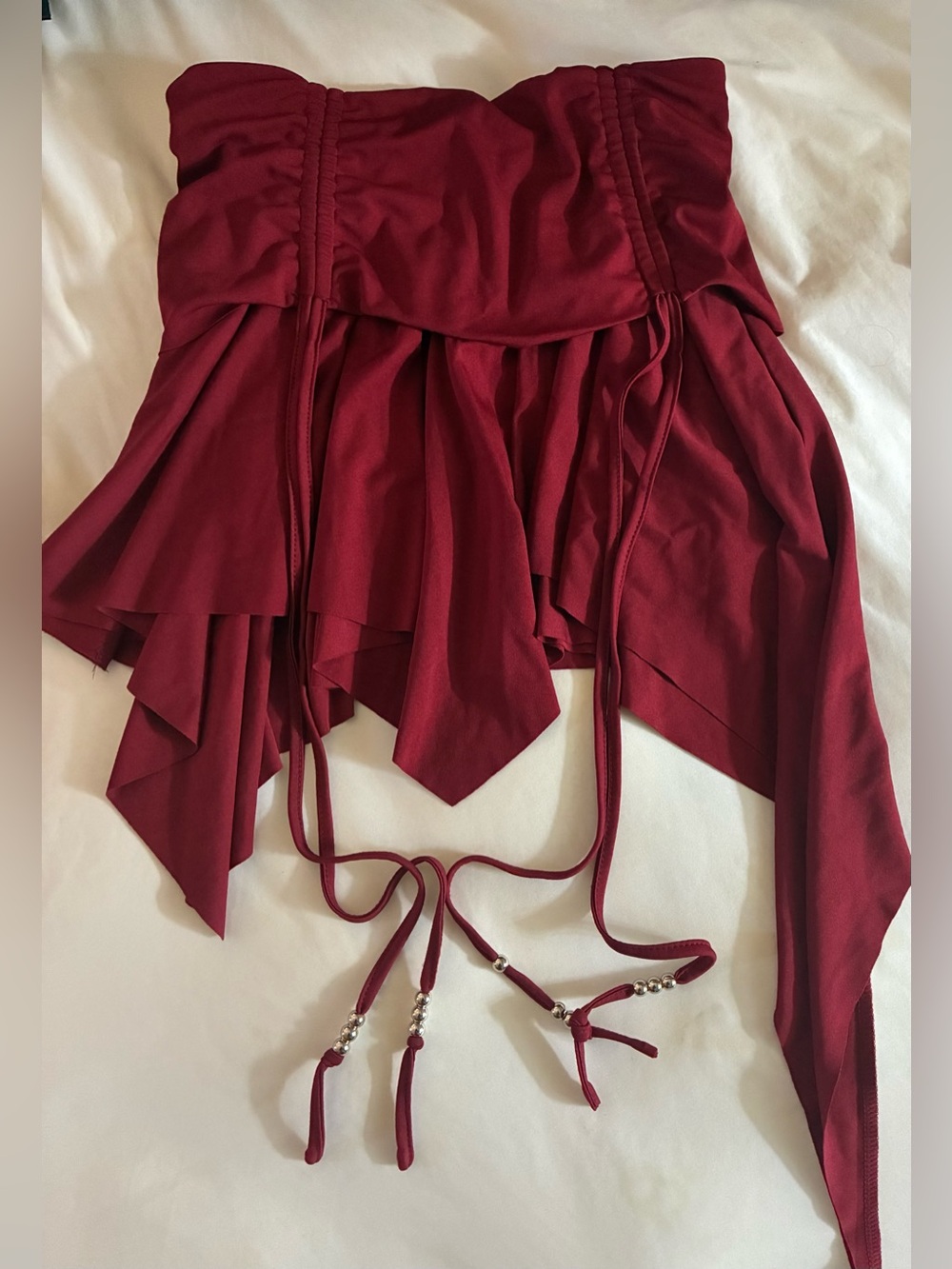 Strap Detail Asymmetric Hem Skirt - Burgundy